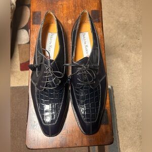 Paola De Marco Navy Blue Croc-Embossed Leather Oxford Dress Shoes – Men’s